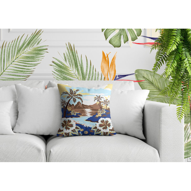 Oreiller carré réversible intérieur / extérieur Kekoa, Bleu, Carré 15 po