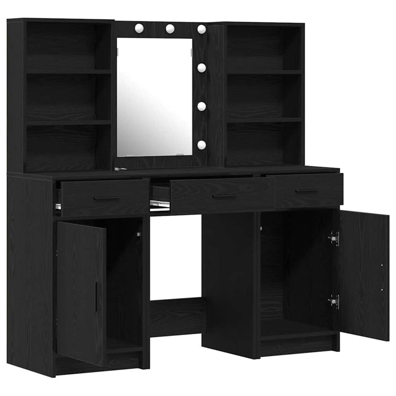 Dressing Table with Mirror, Black Oak
