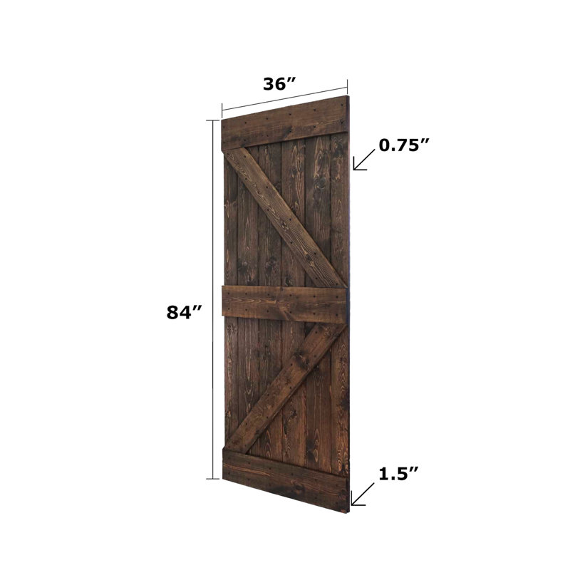 K Style Solid Pine Wood Sliding Barn Door Kit with Black Hardware