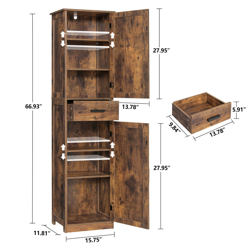 Armoire de rangement de 67 po de hauteur avec 2 portes et 1 tiroir, Brun rustique