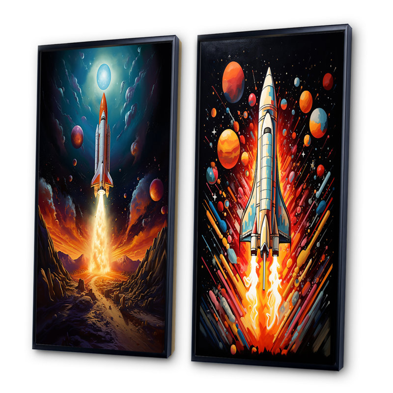 «Rocketship Stellar Voyage», 2 pièces, Cadre noir, H 32 po x l 32 po