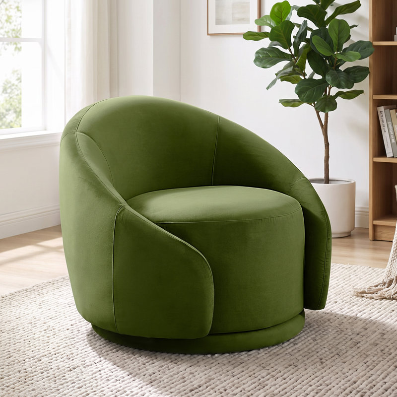 Fauteuil demi-tonneau pivotant de 34,25 po Gabbanelli, Velours vert olive