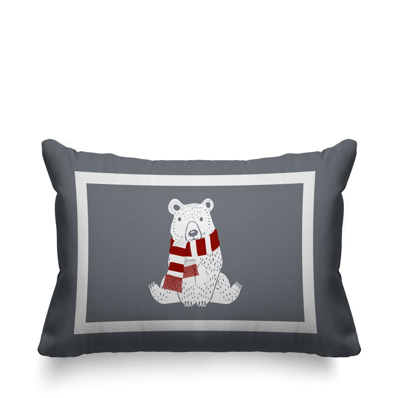 Coussin intérieur / extérieur Folk Christmas Bear, Gris
