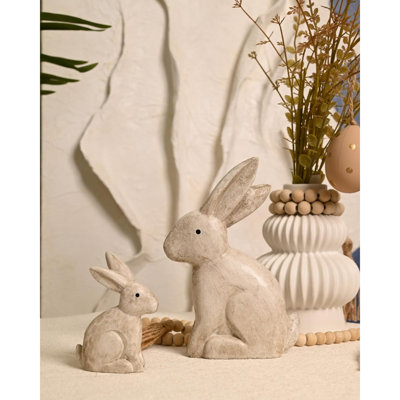 Figurines de lapins de Pâques en bois, petites figurines de lapin décoratives, ensemble de 2 lapins de Pâques