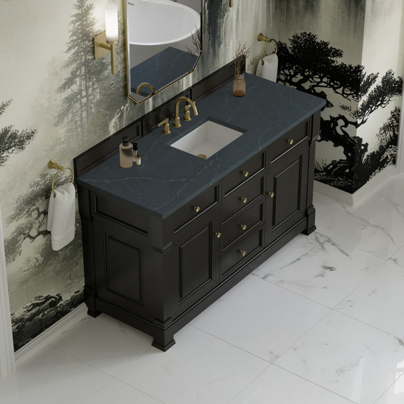 Brookfield Single Vanity, Widespread, Charcoal Soapstone, Black Onyx