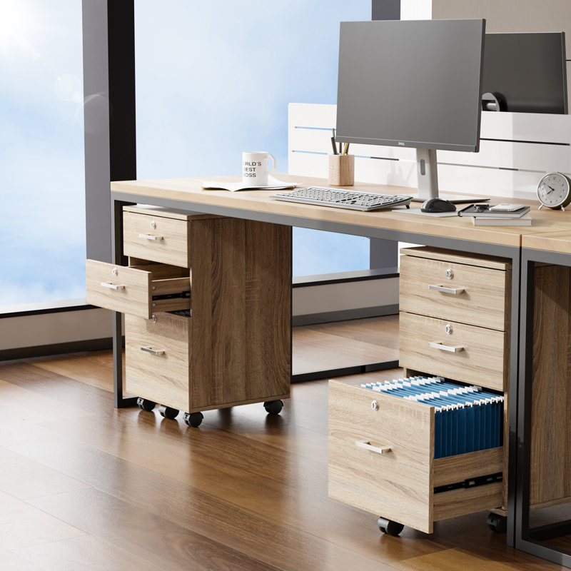 15.4 Inch Light Oak 3-Drawer Wooden Mobile Oties