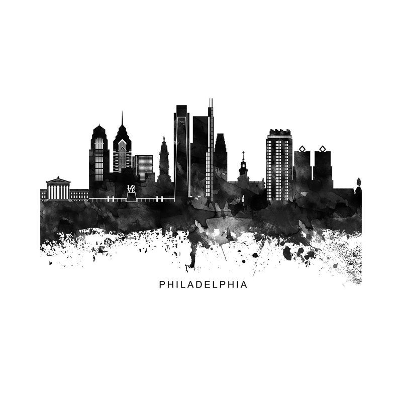 Philadelphia Skyline Black & White - Wrapped Canvas Print, 101.6 cm H x 66.04 cm W