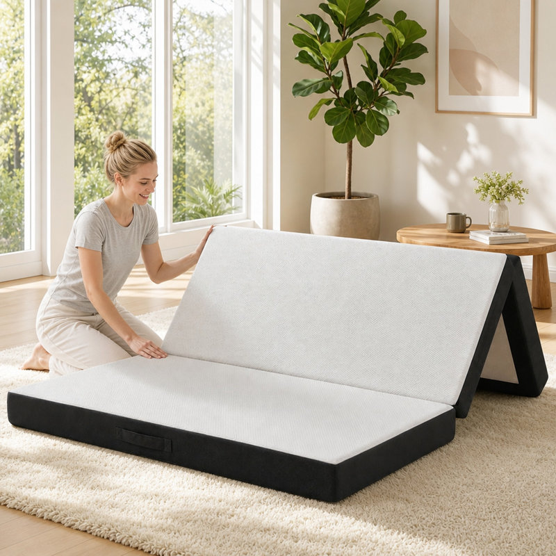Matelas pliable en mousse à mémoire de forme, lit d'appoint pliant de 15 cm d'épaisseur avec couche supérieure infusée de gel, poche latérale et housse lavable, 203 x 152 cm, blanc