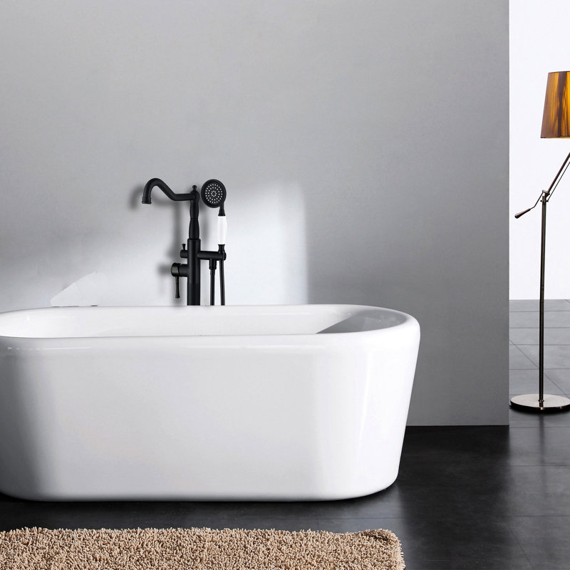 Robinet de baignoire autoportant avec douche à main, accessoire de douche amovible en métal massif