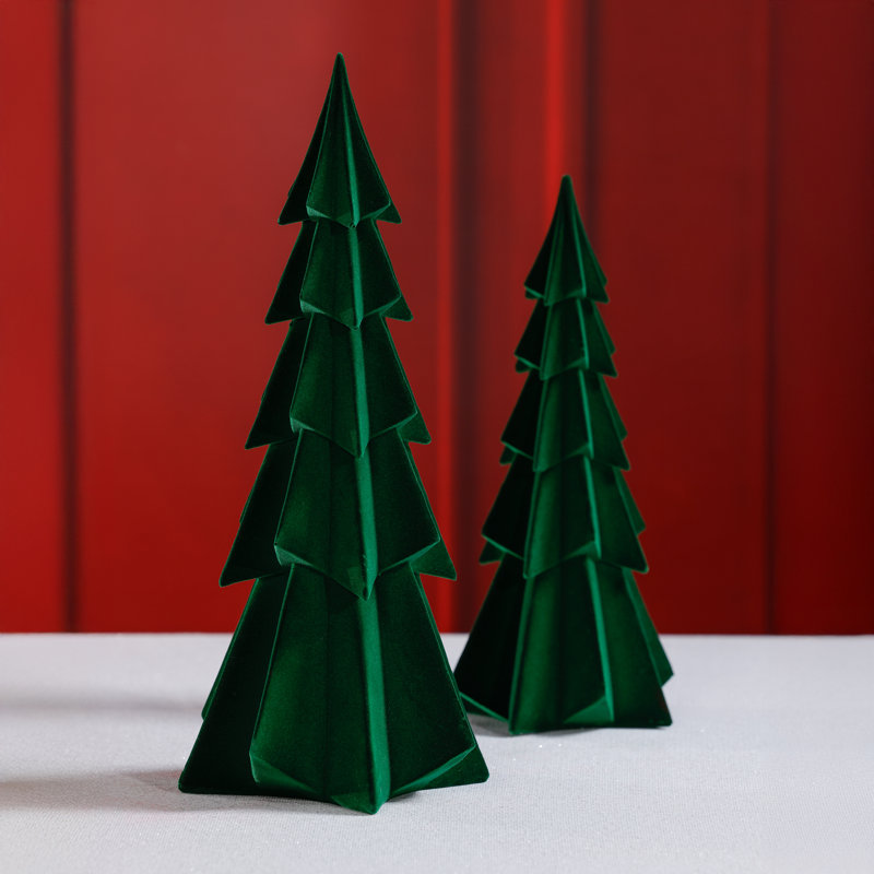 Arbres décoratifs floqués - Ensemble de table de Noël des Fêtes, ensemble de 4, H 15,5 po x l 6,75 po x P 6,75 po, Vert