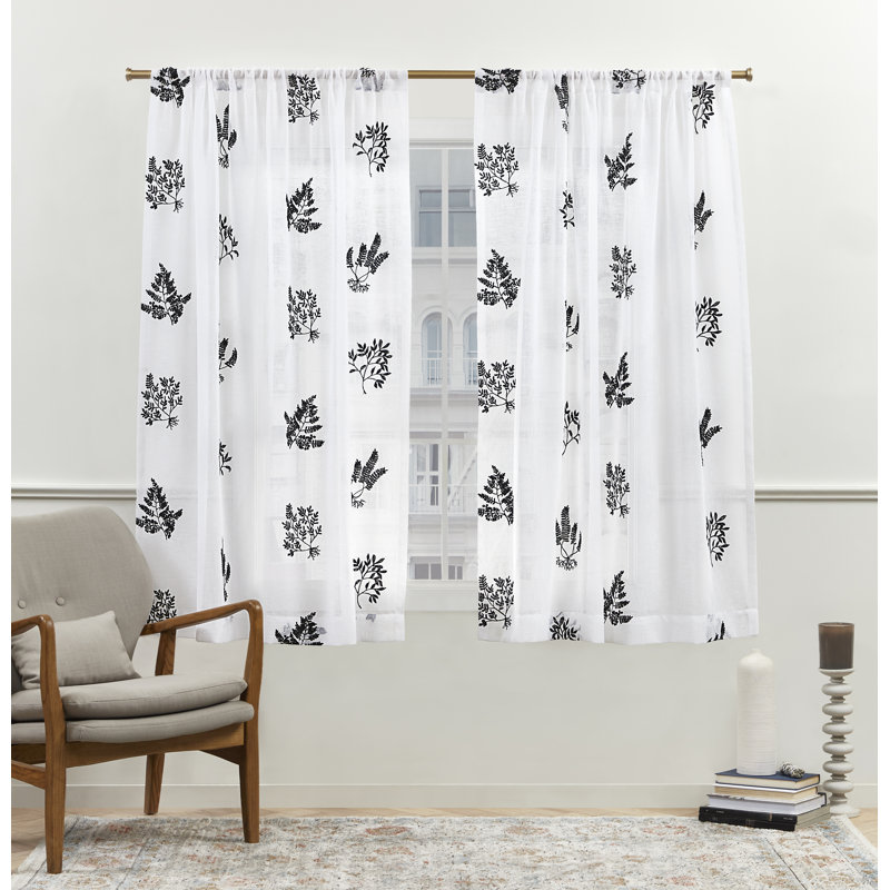 Nicole Miller New York Mabel Sheer Rod Pocket Curtain Panels Pair, Black, 54" W x 96" L