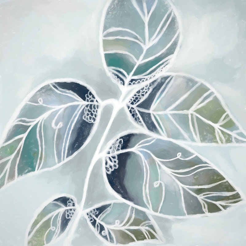 Navy Teal And Green Leaves - Wrapped Canvas Painting, 91cm H x 91cm W x 3.8cm D