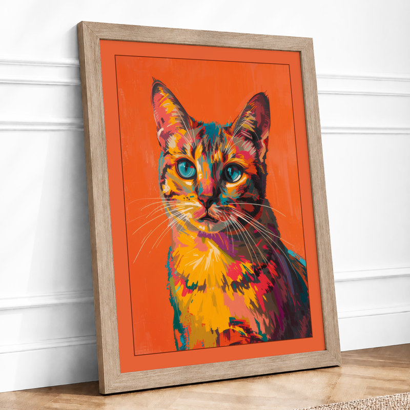 Chromatic Cat Modern - Framed Print, Oak, A4 - 29.7 x 21.0 cm