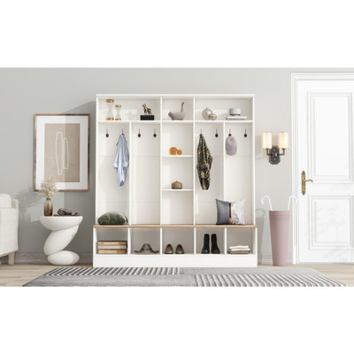 Arbre d'entrée avec banc de rangement, armoire à chaussures minimaliste avec rangement cubique et tablettes