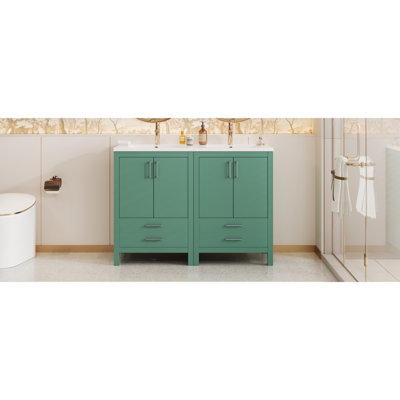 Modern 48'' Solid Wood Bathroom Vanity With Ceramic Sink, Ideal For Elegant Bathroom Storage