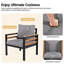 Ensemble de conversation extérieur 5 personnes avec structure en bois massif et acier, ensemble de mobilier de patio comprenant un canapé 3 places, 2 chaises et une table basse, coussins gris amovibles-738006452