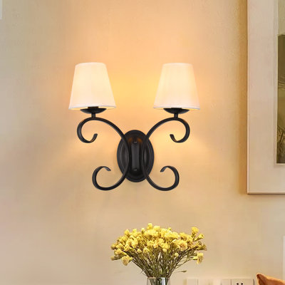 Applique murale noire 2 lumières avec abat-jour en tissu blanc