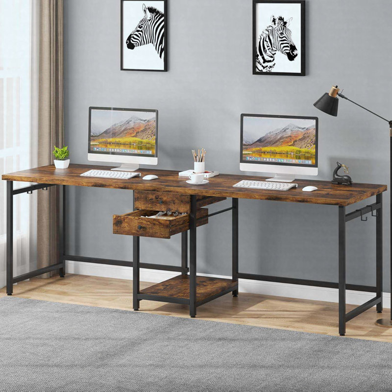 Jenacia Metal Base Computer Desk, Brown/Black