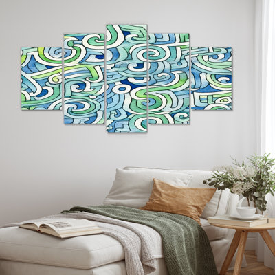 Abstrait vagues géométriques vert bleu - Ensemble de décorations murales vagues abstraites modernes