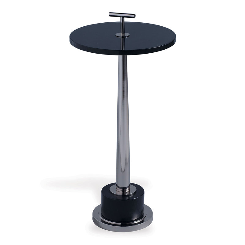 Black Nickel Round Glass Pedestal End Table