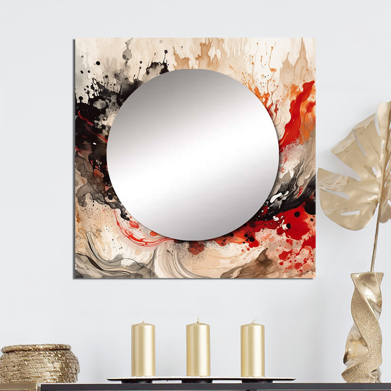 Gundega - Miroir carré noir et rouge agate II abstrait décoratif mural pour chambre à coucher, 36 po x 36 po