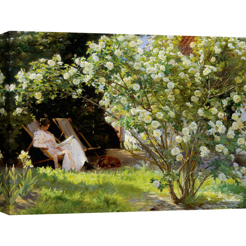 Seated In The Garden Of Roses by Peder Severin Krøyer - Wrapped Canvas Painting, 60cm H x 80cm W x 4cm D