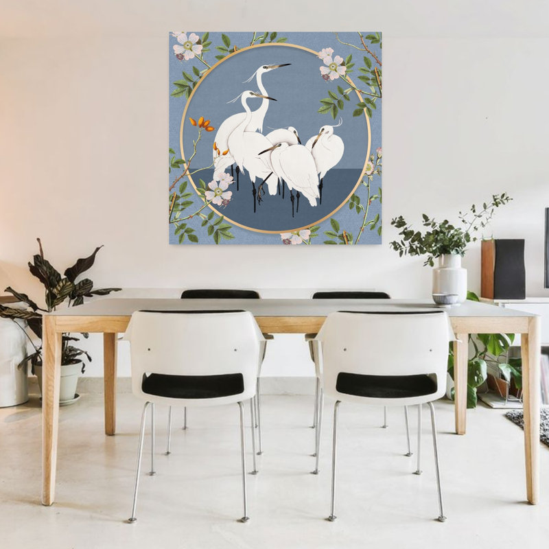 White Egrets Floral Circle by Marja Van Den - Wrapped Canvas Print, 91.44 cm H x 91.44 cm W