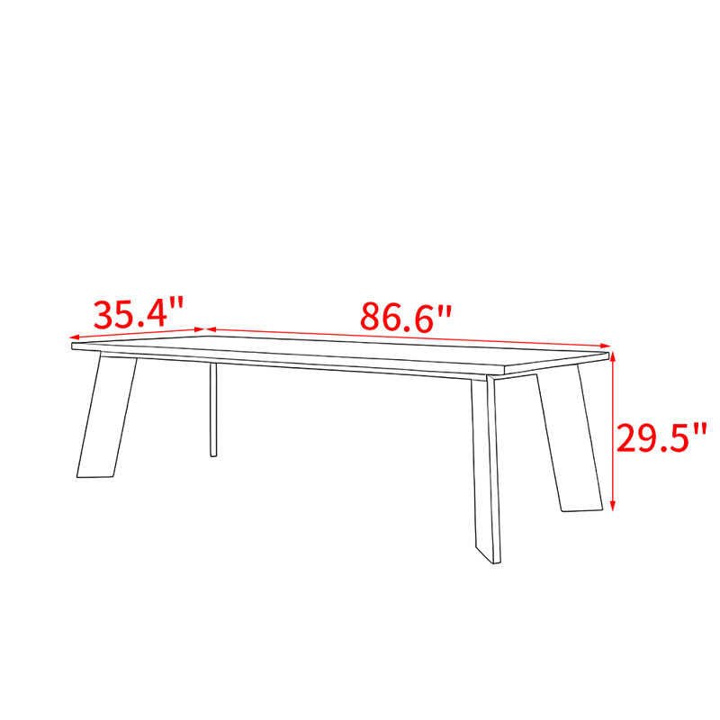 Pine Rectangular Solid Wood Top with Solid Wood Base Dining Table, 29.5"H x 86.6"L x 35.4"W