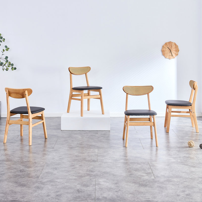 Brynia Wood & Rattan Upholstered Dining Chairs, Bois naturel