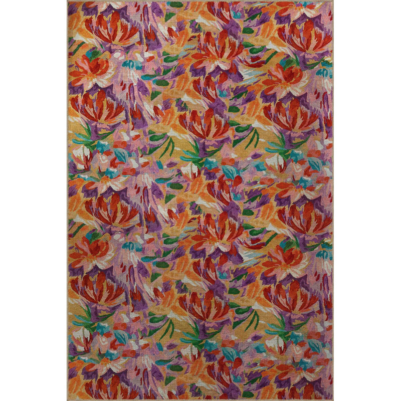 Multi Color Floral Design Mixed Flower Pattern Creative Modern Decorative Machine Washable Area Rug, Runner 2'6" x 6'7"