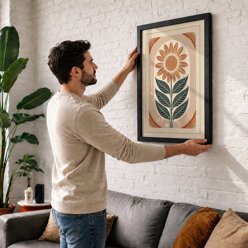 Sunflower Study Botanical - Framed Print, Black, A4 - 29.7 x 21.0 cm