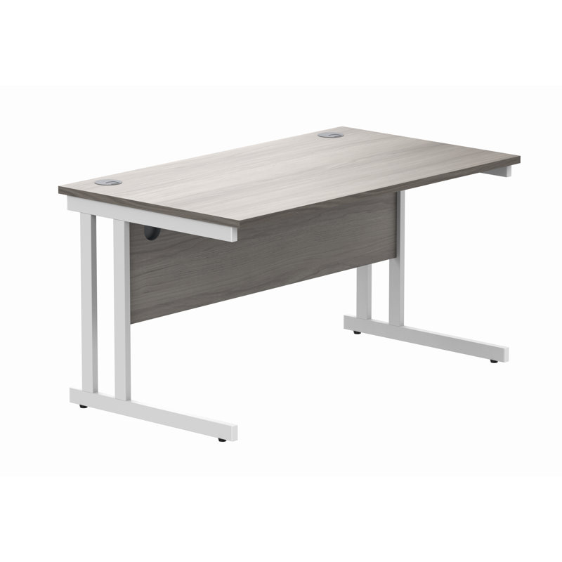Kelson Steel Writing Desk, 73cm H x 140cm W x 80cm D, White, Grey Oak