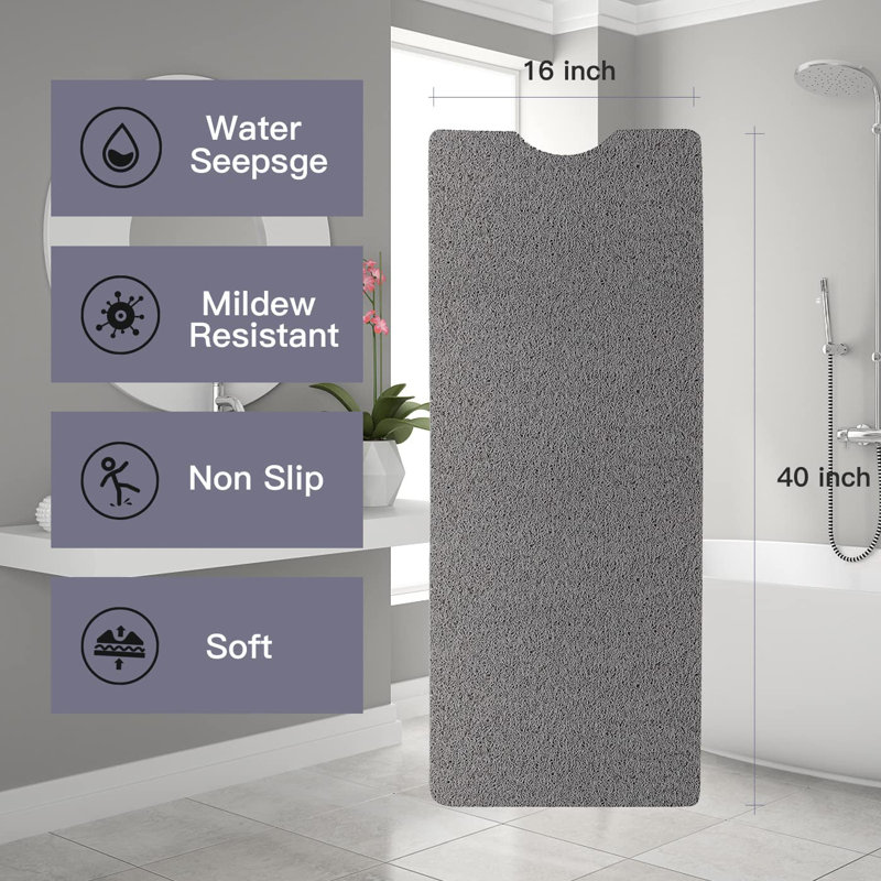 Tapis de baignoire antidérapant en PVC souple Luffa pour salle de bain 40 x 16 po (gris)