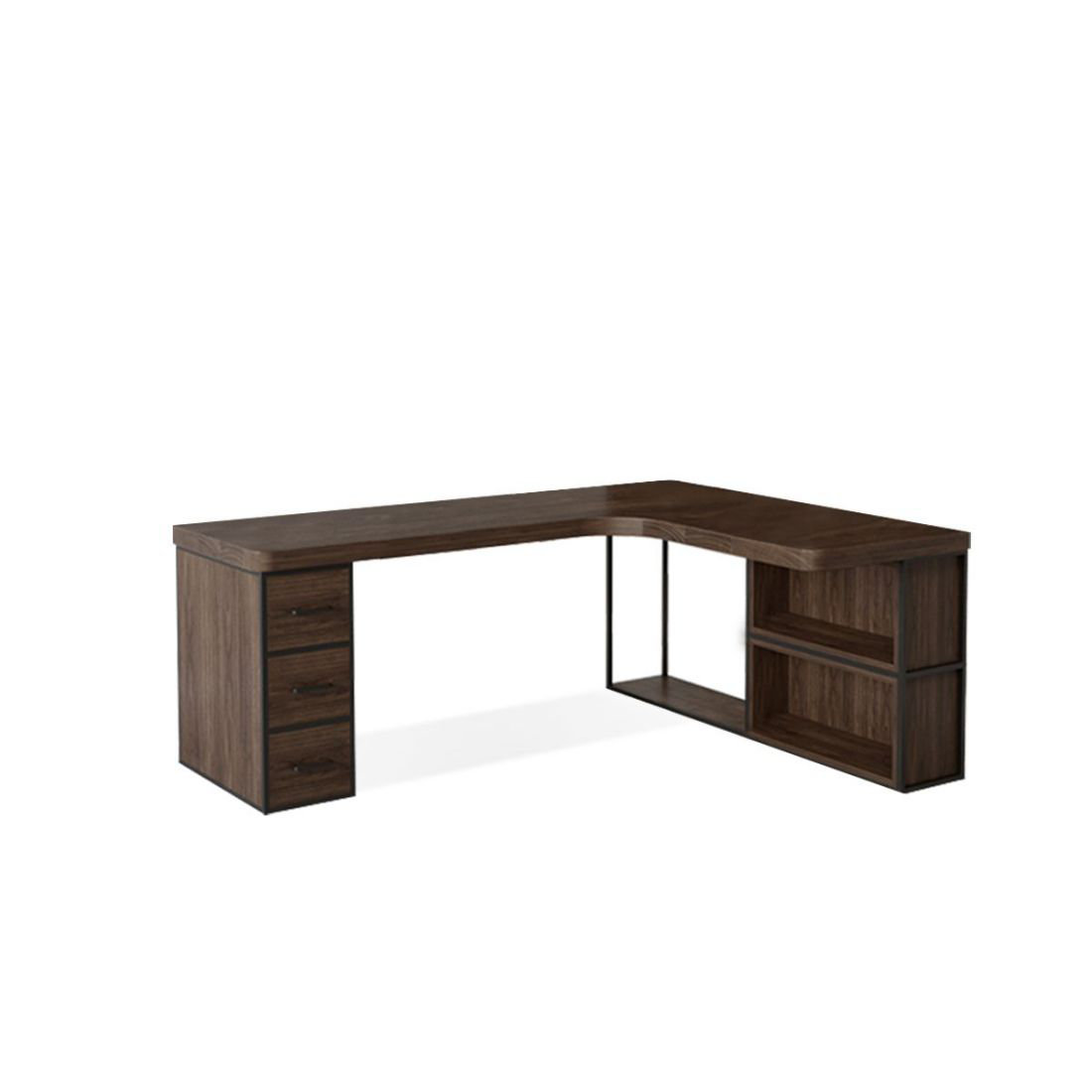 East Urban Home Nut-brown L-Shaped Solid Wood Executive Desk with ...