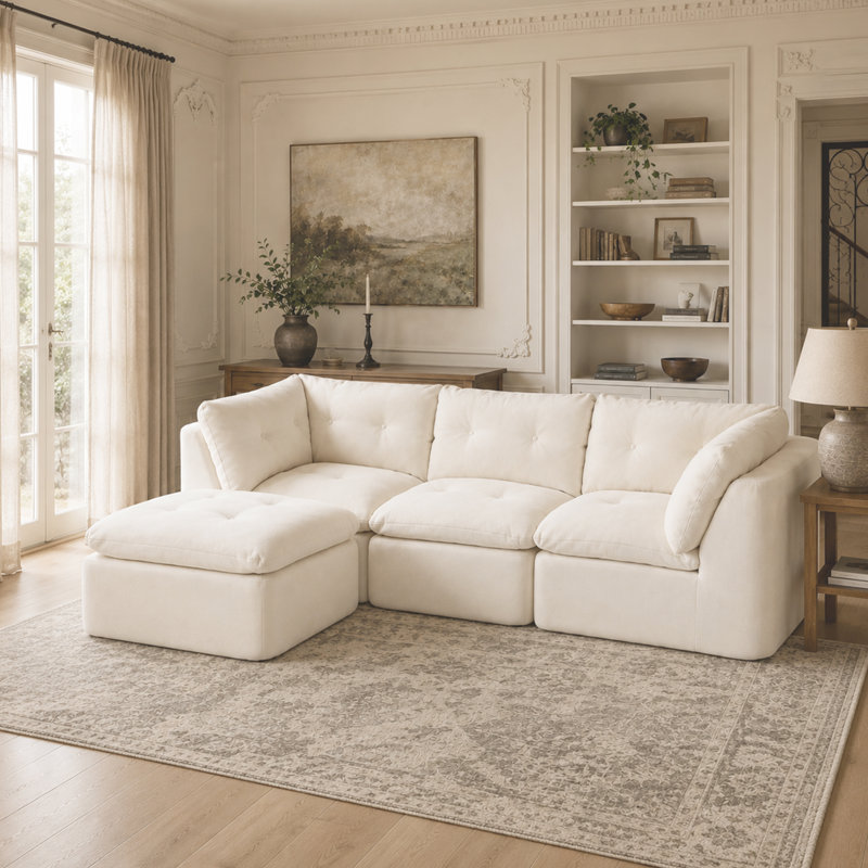 Canapé modulaire en L 112 po avec méridienne en L 112 po, Beige
