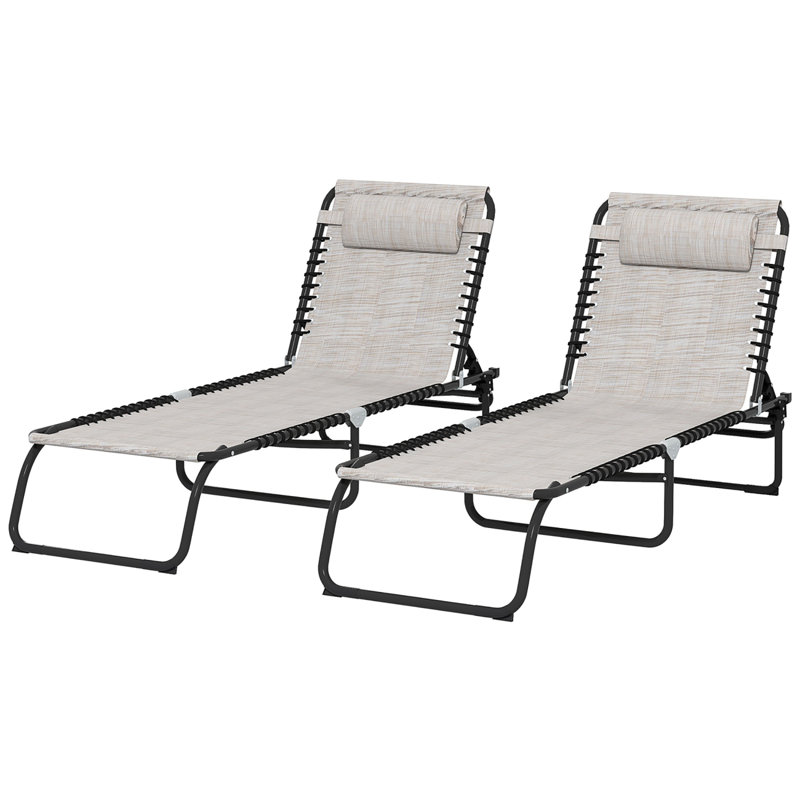 Folding Chaise Lounge Pool Chair, Cream White, 2