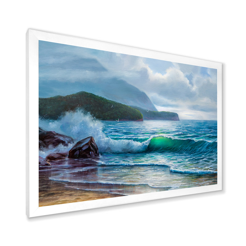 «Morning Sunlight On The Sea Waves», art mural nautique et côtier sur toile, H 12 po x l 20 po x P 1 po, Cadre photo blanc