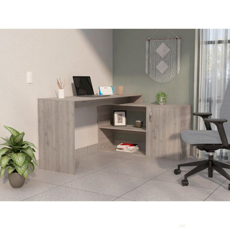 Bureau d'ordinateur en L Axis avec rangement ouvert et fermé (bureau), Gris clair, H 30,07 po x l 45,82 po x P 59,67 po