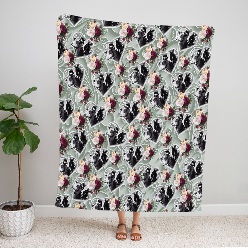Throw Blanket, 51" W x 60" L, Floral/Abstract, Green/Black/Pink
