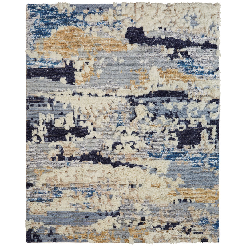 Tapis bleu en laine noué à la main Emely, Rectangle de 2 pi x 3 pi