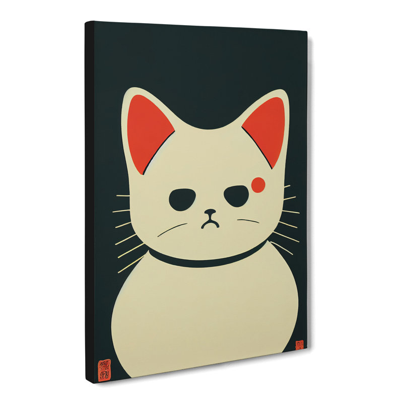 Maneki Neko Cat Minimalism - Wall Art, 50cm H x 35cm W x 3cm D, Wrapped Canvas
