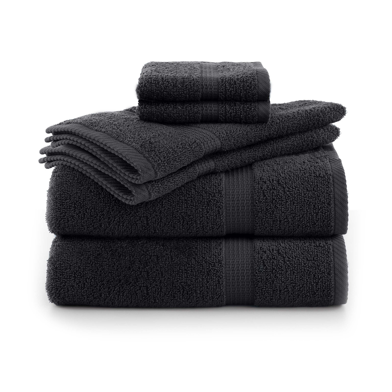 Essentials 6-Piece Bath Towel Set, Midnight Black