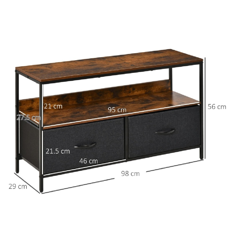 TV Stand Cabinet With 2 Foldable Drawers, Rustic Brown