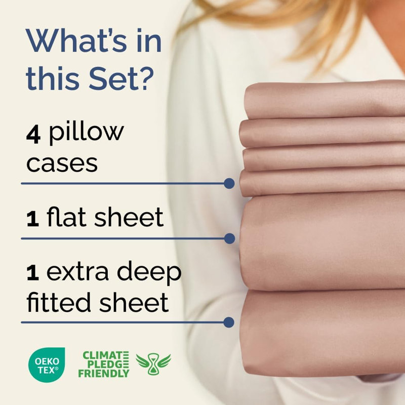 6 Piece Extra Deep Pocket Sheet Set, Cooling & Breathable Bed Sheets, Soft Hotel Luxury Bedding, Fits 18–24 Inch Mattress