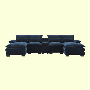 123*55" Modern U-Shaped Sofa With Console, Cupholders And USB Ports, 6-Seat Upholstered Symmetrical Indoor Furniture, Sleeper Couch Set