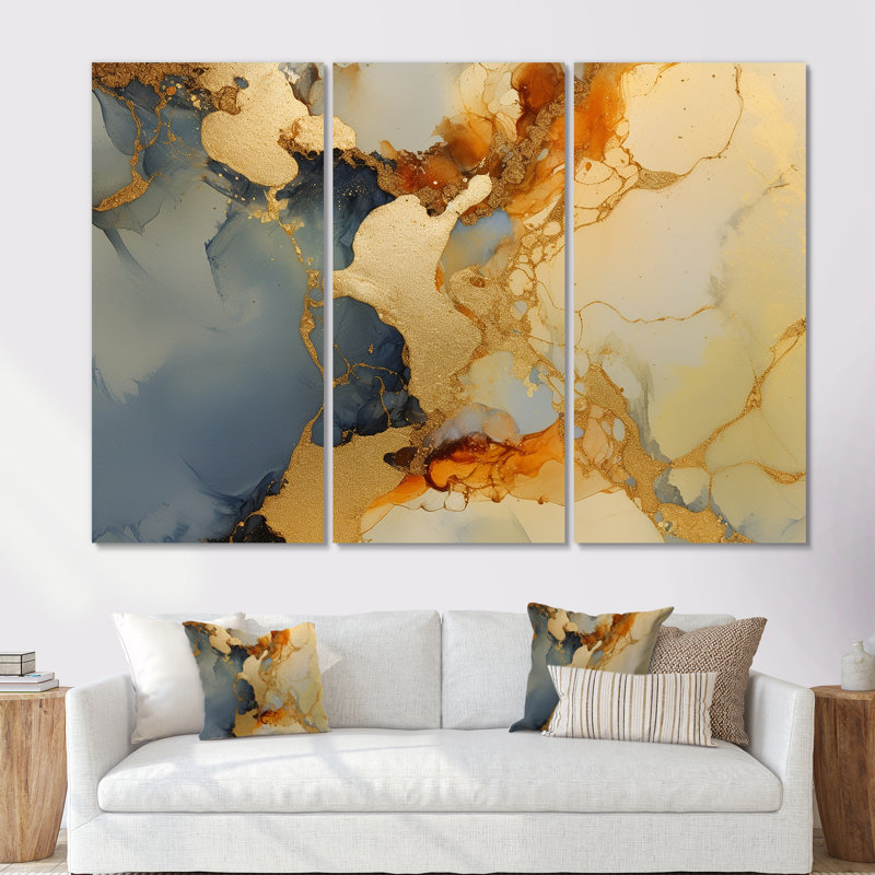 «Brown Luxury Abstract Fluid Art», ensemble d'art sur toile à l'encre liquide, H 60 po x l 84 po x P 1,5 po, Toile tendue