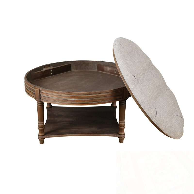 Charette capitonnée à 2 niveaux avec tablettes en bois, Gris clair