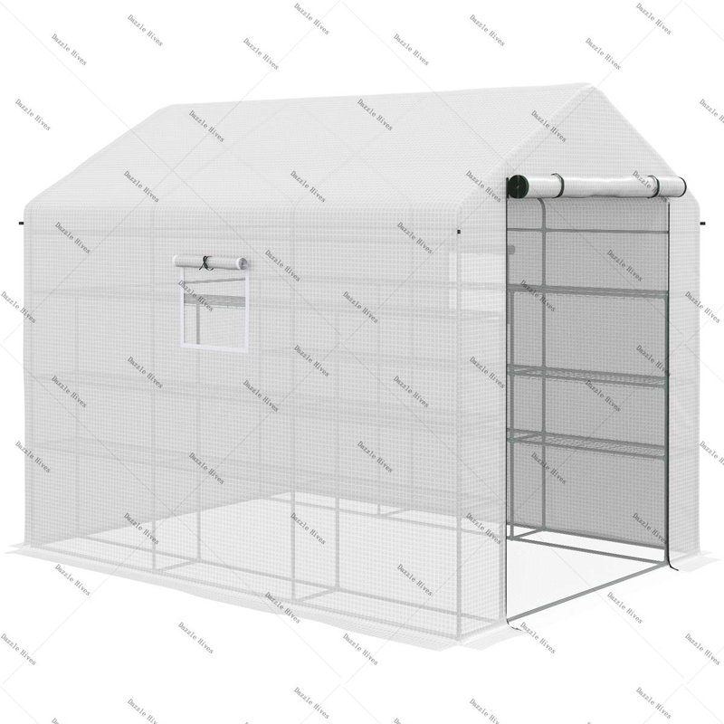 Outsunny Walk-in Greenhouse with Mesh Door and Windows, 18 Shelf Green House with Trellis, Plant Labels, UV protective for Growing Flowers, Herbs, Vegetables, Saplings