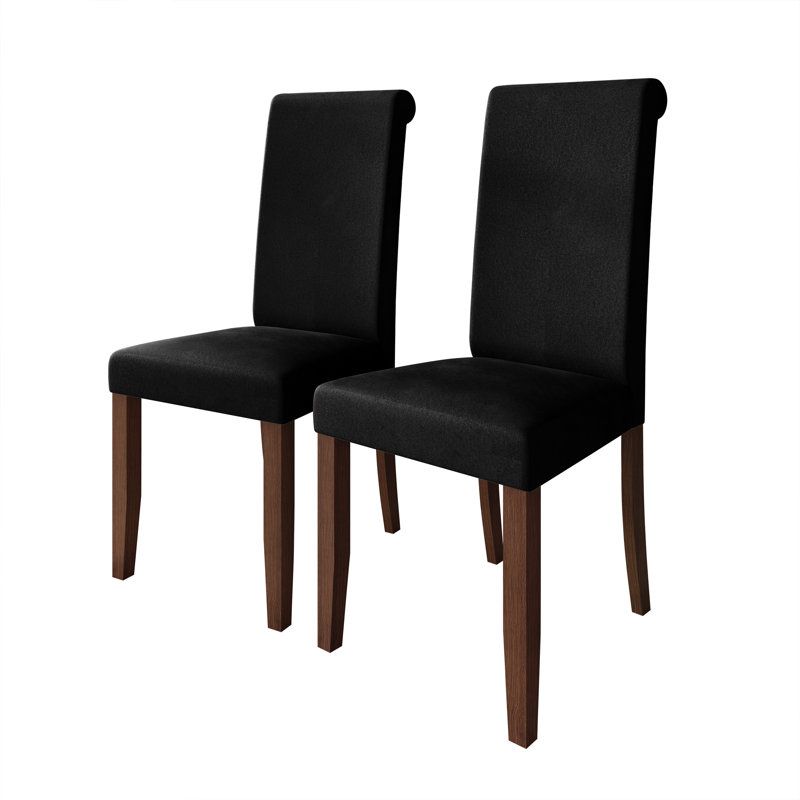 Brown Wooden Dining Chair With Velvet Cover, Black