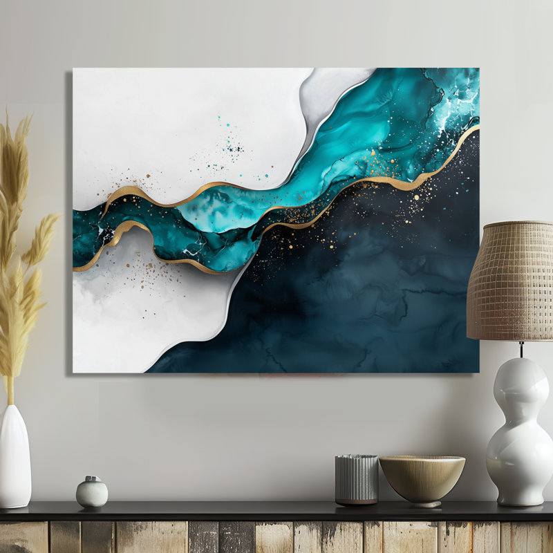 Toile émeraude, équilibre de l'encre liquide I - Art abstrait moderne sur toile transitionnelle, H 30 po x l 40 po